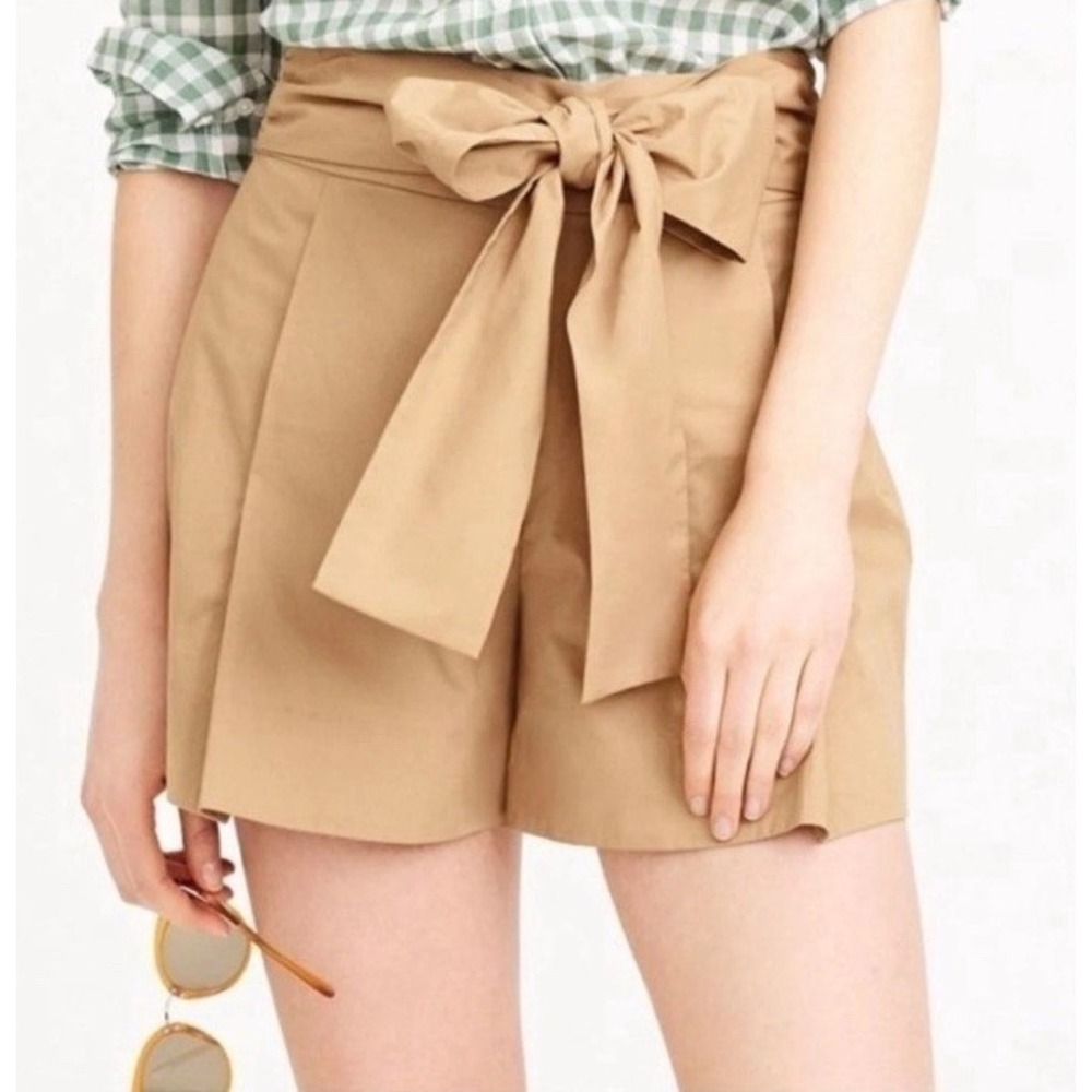 J. Crew Tie Waist Cotton Poplin Shorts in Honey Brown Women's Size 6